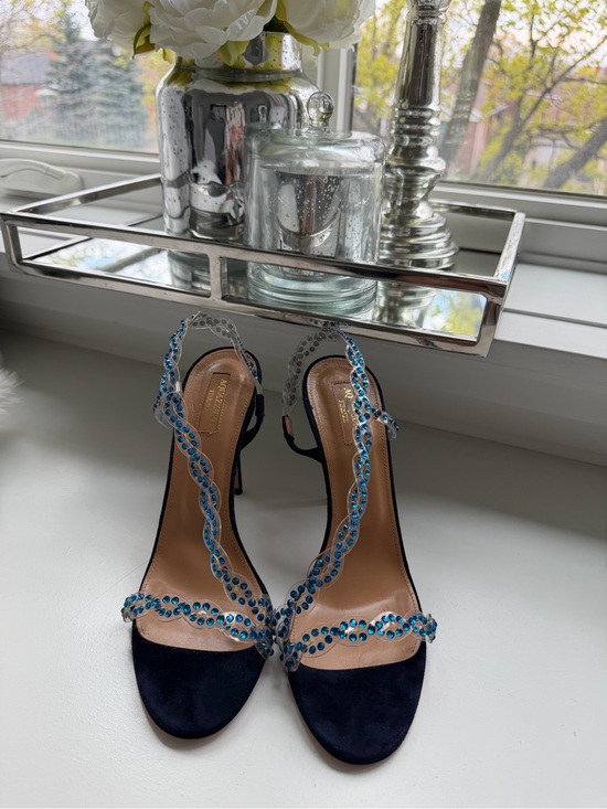 Aquazzura Shoes - Aquazzura Navy Blue Crystal-Embellished Open-Toe Heels